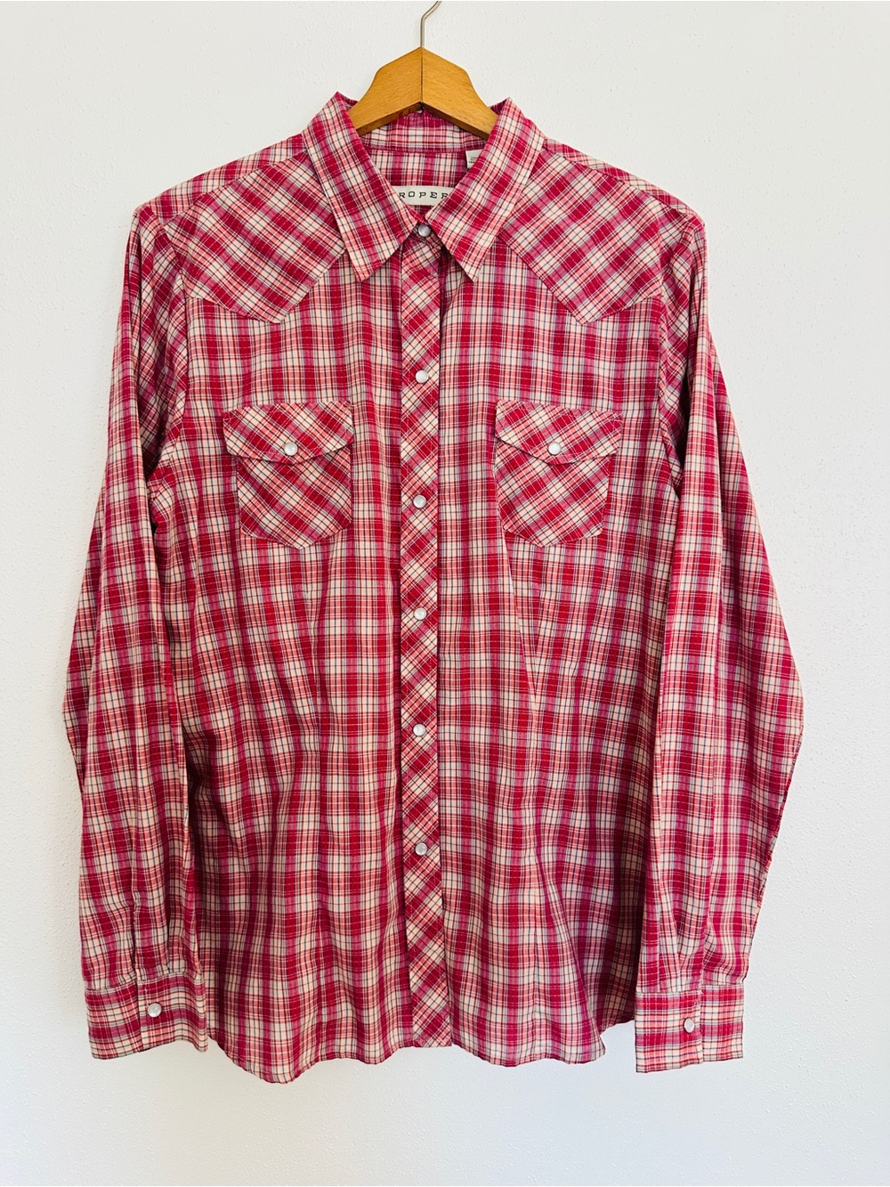 Roper Women’s Western Shirt Red/Pink Plaid Pearl Snaps Size XL